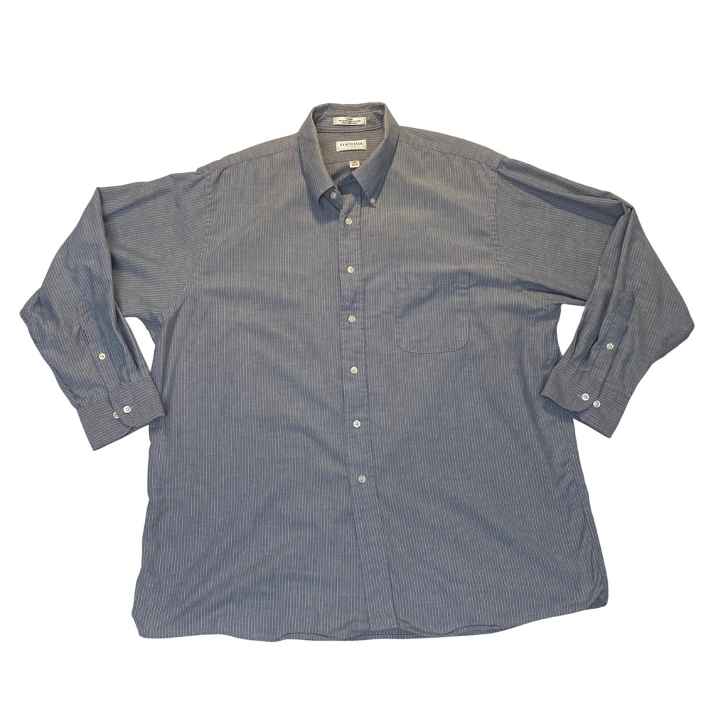 Van Heusen Blue Stripe Oxford Button Front‎ Dress Shirt Men's 17.5 32/33